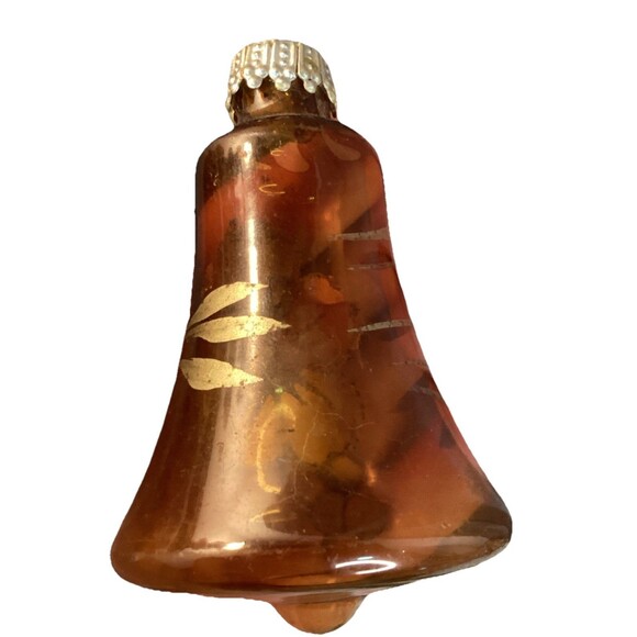 Vintage Blown Glass Bell Christmas Ornaments West Germany Brown & Gold Glitter - Picture 15 of 16